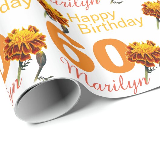 60e verjaardag marigold flower name gift rap cadeaupapier (Rol Hoek)