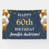 60e verjaardag Marine Blauw en Goud Viering Spandoek (Horizontaal)