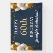 60e verjaardag Marine Blauw en Goud Viering Spandoek (Verticaal)