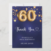 60e verjaardag Marine Blauw Goud Sterren Bedankkaart (Voorkant)