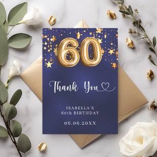 60e verjaardag Marine Blauw Goud Sterren Bedankkaart