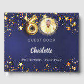 60e Verjaardag marine blauw goud sterren foto Gastenboek (Voorkant)