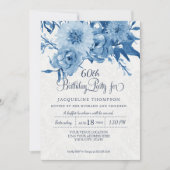 60e Verjaardag Marine Blauw Wit Chintz Damask Flor Kaart (Voorkant)