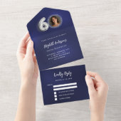 60e Verjaardag marine blauw zilver foto rsvp All In One Uitnodiging (Afscheurbaar)