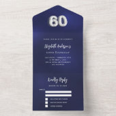 60e verjaardag marine blauw zilver rsvp all in one uitnodiging (Binnen)