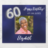 60e verjaardag marine blauwe foto sparkling wijnetiket (Enkel label)