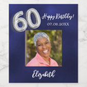 60e verjaardag marine blauwe foto wijn etiket (Enkel label)