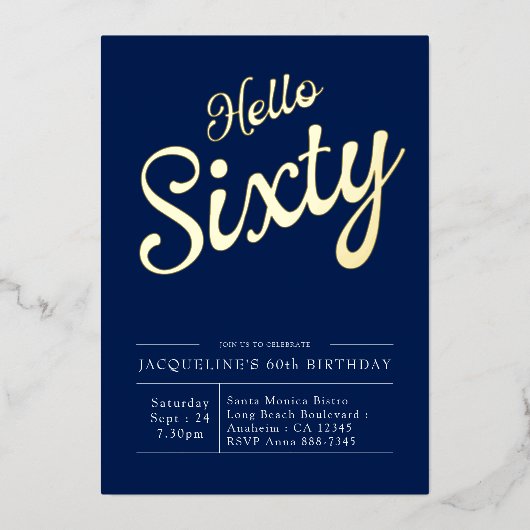 60e verjaardag marine Blue Gold Foil uitnodiging (Voorkant)