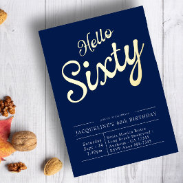 60e verjaardag marine Blue Gold Foil uitnodiging