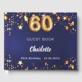 60e verjaardag marineblauw gouden sterren gastenboek (Voorkant)