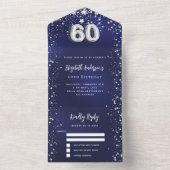 60e Verjaardag marineblauw zilveren sterren rsvp All In One Uitnodiging (Binnen)