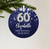 60e verjaardag marineblauwe zilveren sterren glas ornament