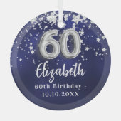 60e verjaardag marineblauwe zilveren sterren glas ornament (Voorkant)