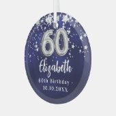 60e verjaardag marineblauwe zilveren sterren glas ornament (Voorkant links)