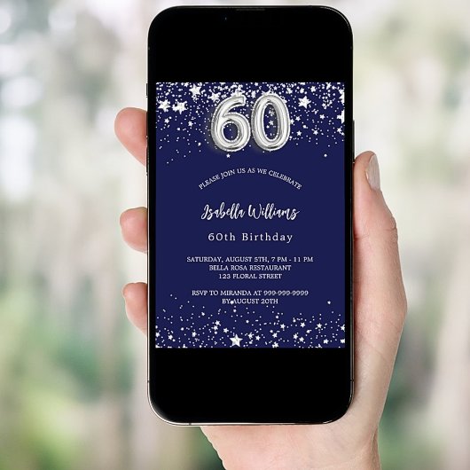 60e verjaardag marineblauwe zilveren sterren kaart