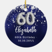 60e verjaardag marineblauwe zilveren sterren keramisch ornament (Achterkant)