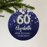60e verjaardag marineblauwe zilveren sterren keramisch ornament<br><div class="desc">Een marineblauwe achtergrondkleur met faux zilveren sterren. De blauwe kleur is ongelijk. Jouw namen,  tekst/datum toevoegen</div>