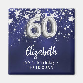 60e verjaardag marineblauwe zilveren sterren magneet (Voorkant)