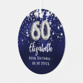 60e verjaardag marineblauwe zilveren sterren metalen ornament (Voorkant links)