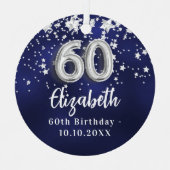 60e verjaardag marineblauwe zilveren sterren metalen ornament (Voorkant)