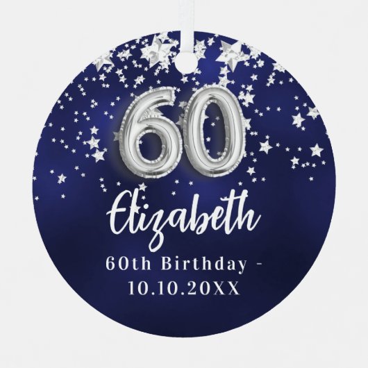 60e verjaardag marineblauwe zilveren sterren metalen ornament (Voorkant)