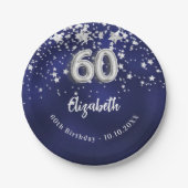 60e verjaardag marineblauwe zilveren sterren papieren bordje (Voorkant)