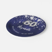 60e verjaardag marineblauwe zilveren sterren papieren bordje (Gekanteld)