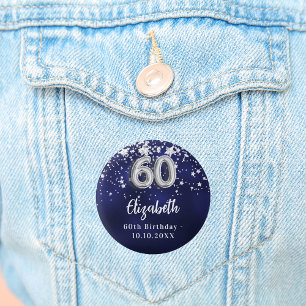 60e verjaardag marineblauwe zilveren sterren ronde button 3,2 cm
