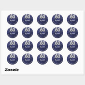 60e verjaardag marineblauwe zilveren sterren ronde sticker (Vel)