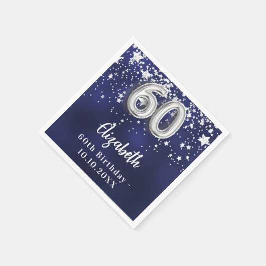 60e verjaardag marineblauwe zilveren sterren servet (Hoek)