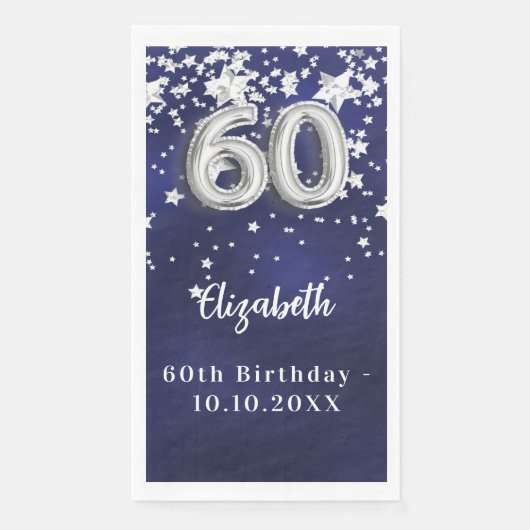 60e verjaardag marineblauwe zilveren sterren servet (Voorkant)