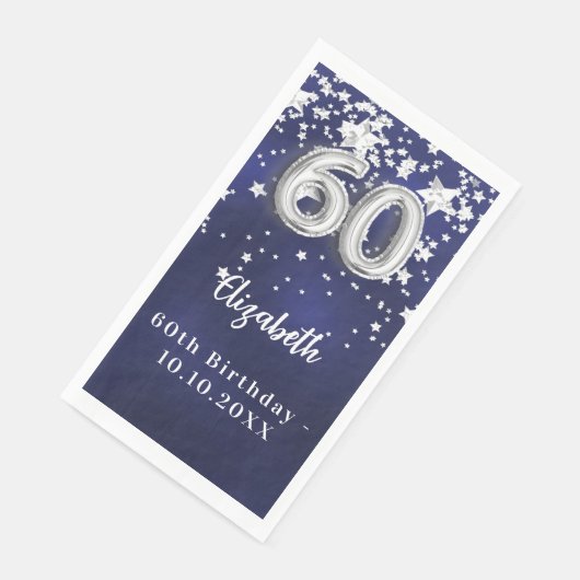 60e verjaardag marineblauwe zilveren sterren servet (Hoek)
