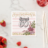 60e Verjaardag met bloem lijst roze sweet 60 Servet (Insitu)