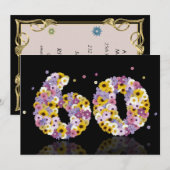 60e verjaardag, met bloemen letters kaart (Voorkant / Achterkant)