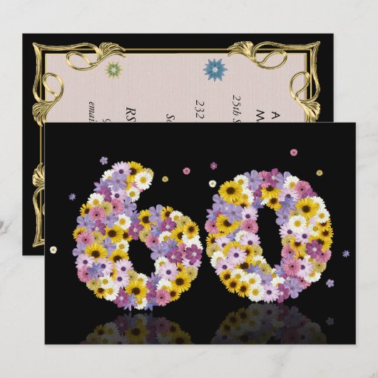60e verjaardag, met bloemen letters kaart (Voorkant / Achterkant)