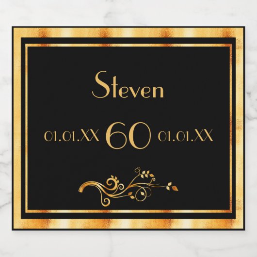 60e verjaardag met elegant zwart en goud sparkling wijnetiket (Enkel label)