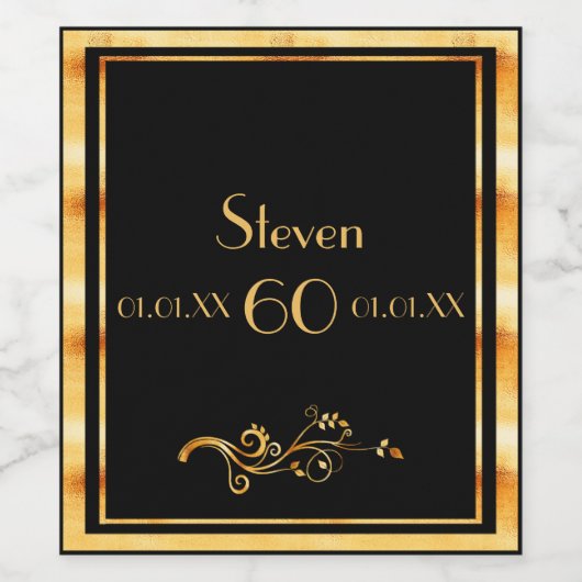 60e verjaardag met elegant zwart en goud wijn etiket (Enkel label)