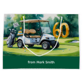 60e verjaardag met golfkar waterverf groot cadeauzakje (Voorkant)