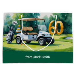 60e verjaardag met golfkar waterverf groot cadeauzakje