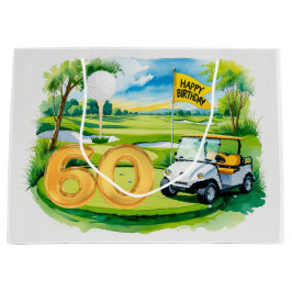 60e verjaardag met golfkar waterverf groot cadeauzakje
