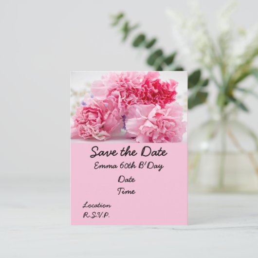 60e verjaardag met roze anjer bloemen bloemenprach briefkaart (Staand voorkant)