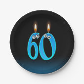 60e verjaardag met verlichte kaars nummers papieren bordje (Voorkant)