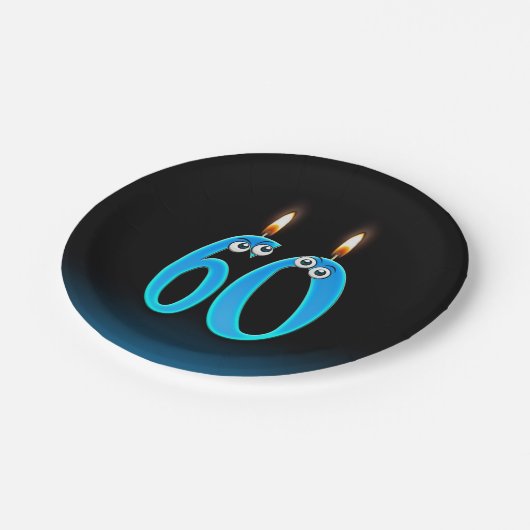 60e verjaardag met verlichte kaars nummers papieren bordje (Gekanteld)