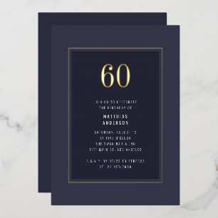 60e verjaardag Minimaal Elegant Donker Gouden Fram Folie Uitnodiging