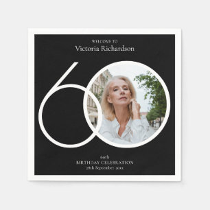 60e verjaardag minimalist zwart wit aangepaste fot servet
