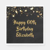 60e verjaardag Modern Black Gold Stars Naam Servet (Voorkant)