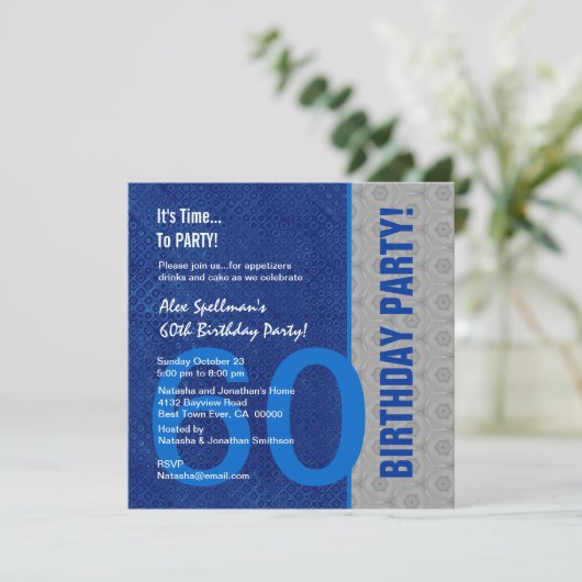 60e verjaardag Modern Blue en Silver S303 Kaart (Staand voorkant)