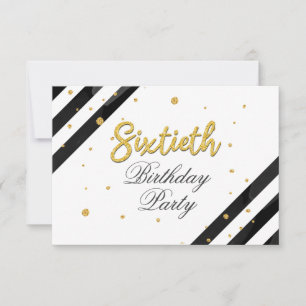 60e verjaardag Modern Gold Glitter Black Stripes Kaart