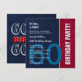 60e verjaardag Modern Red Blue White Metallic v8 Kaart (Voorkant / Achterkant)