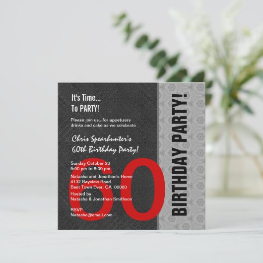 60e verjaardag Modern Red Silver Black C946 Kaart (Staand voorkant)